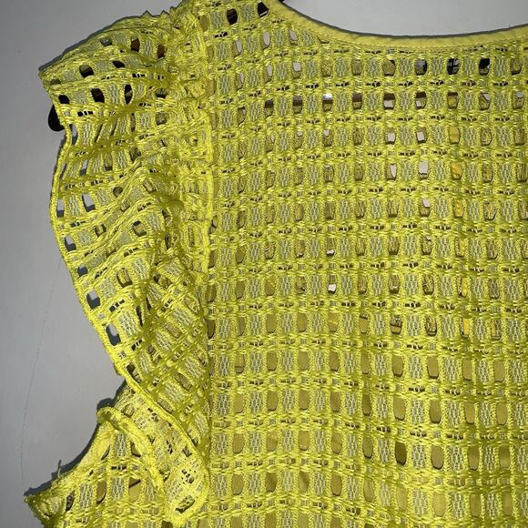 Banana Republic Geo Lace Ruffle Top Bright Celery Yellow Women Top Blouse Size L - Picture 8 of 13